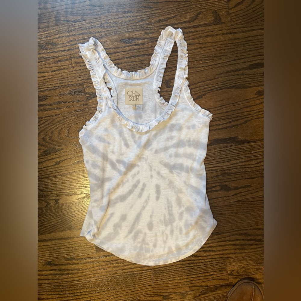 Chaser ribbed tie dye ruffle tank